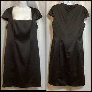 Onyx Nite Dress Women’s Size 12 Satin Sheen, Square Neck, Cap Sleeve Black